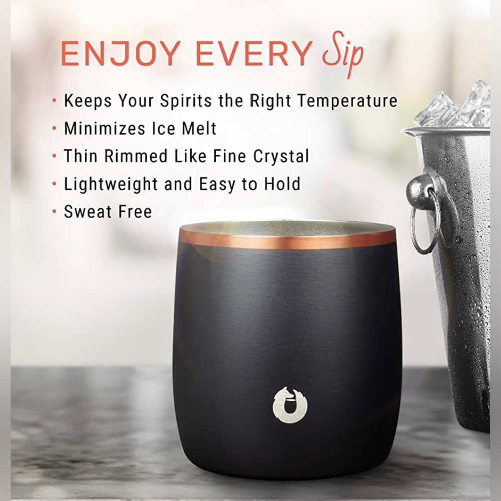 SNOWFOX Vacuum Insulated Double Wall Stainless Steel Whiskey Rocks Glass